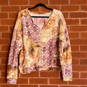 Anthropologie Pilcro Patchwork Floral Boho Sweatshirt Size M EUC Size M